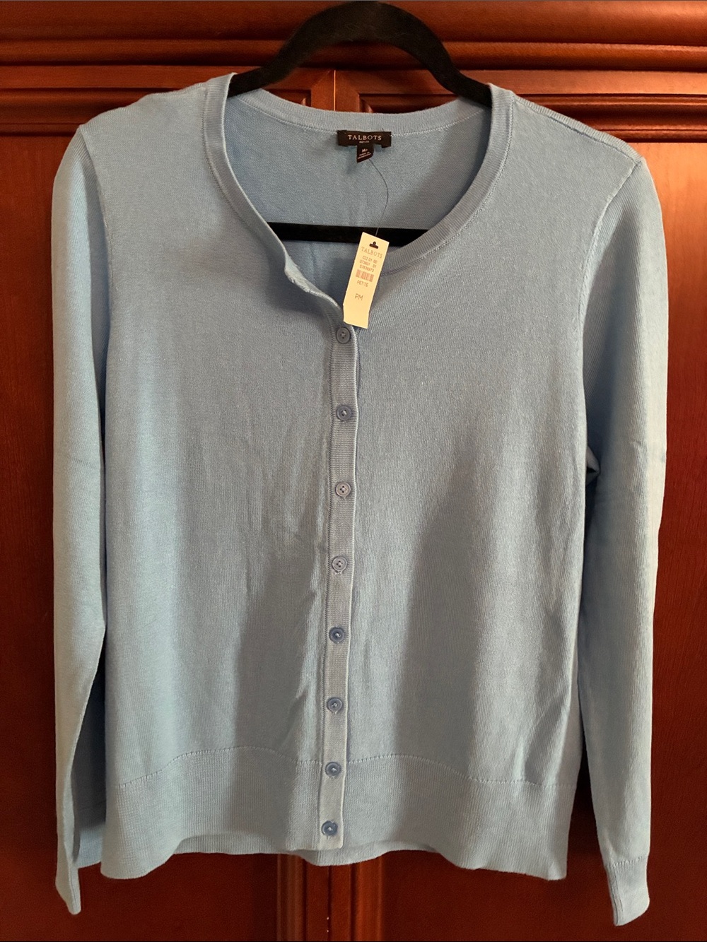 Talbots Sky Blue Button-Front Crewneck Cardigan